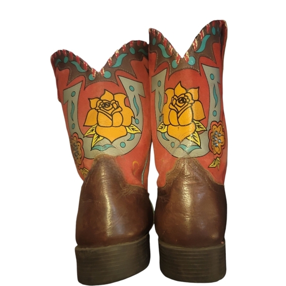 Ariat quincy rodeo collection cowboy cowgirl Boots 6 Brown Red rose horse - Picture 4 of 7
